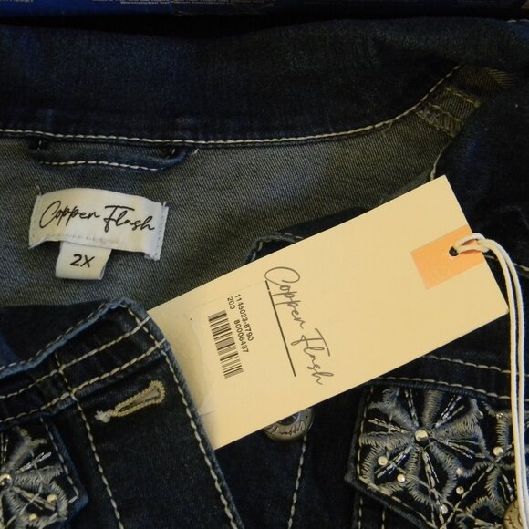 Copper Flash Denim Jean Jacket Bedazzled Buttons Size 2X NWT - Picture 7 of 8
